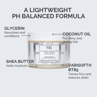 Ful interior moisture hair mask with ingredients listed on a white background