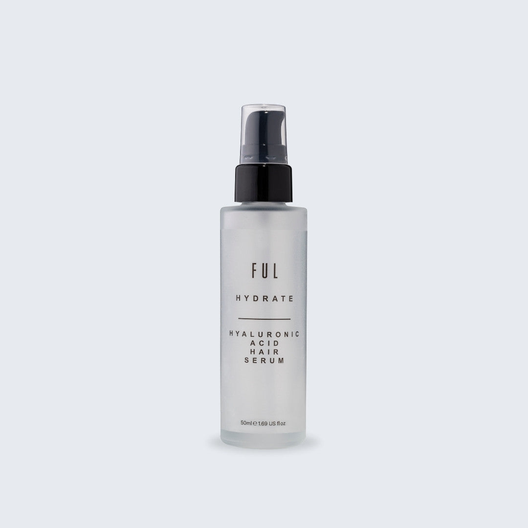 Skincare serum bottle labeled 'FUL' on a light gray background