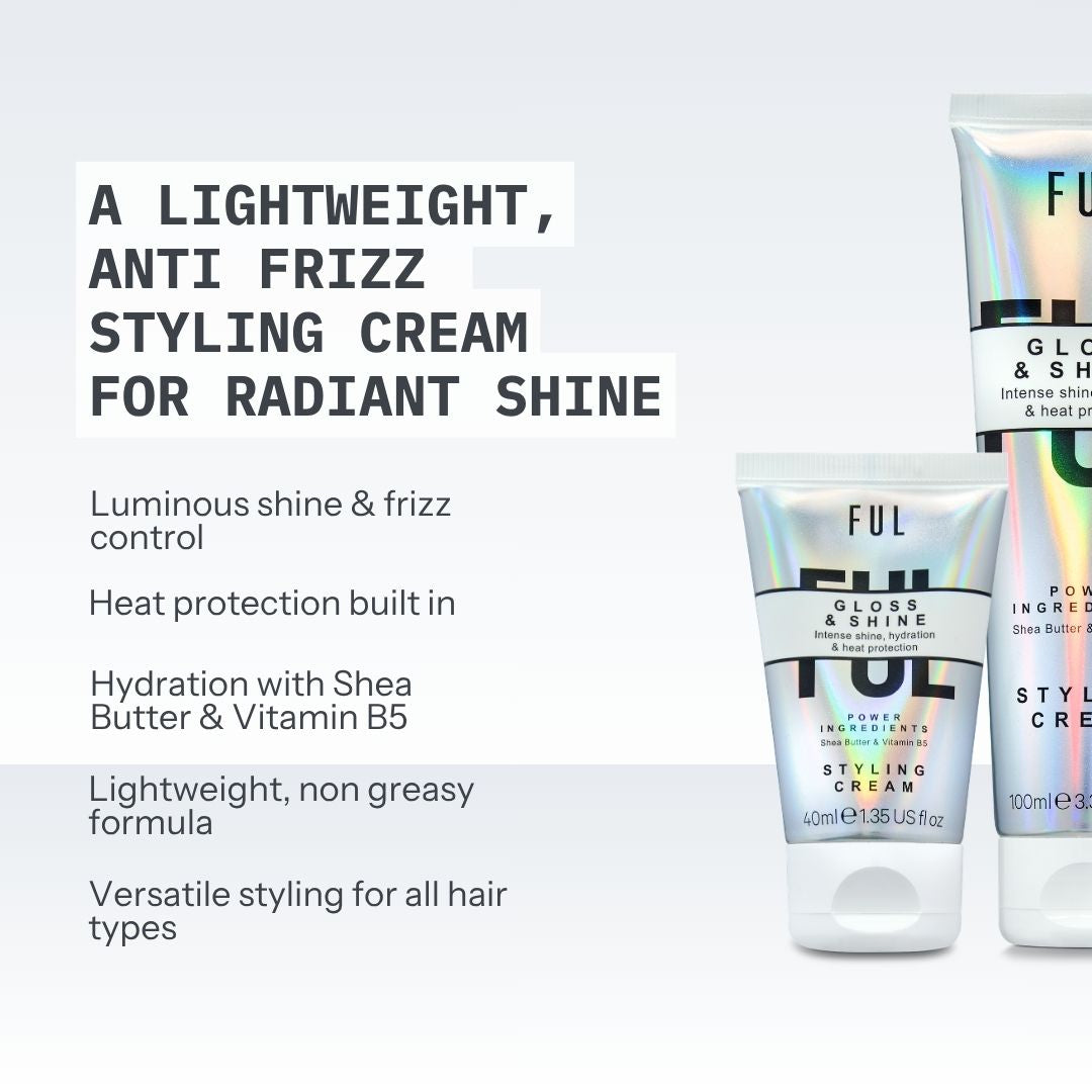 FUL Gloss and Shine Styling Cream 40ml – Lightweight Anti-Frizz, Heat Protection, Hydration & Radiant Shine