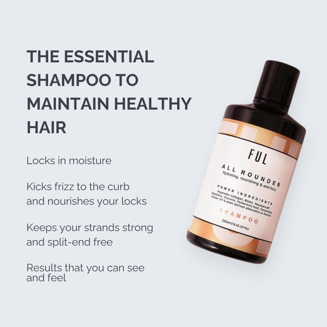 Ful All Rounder Shampoo bottle with text on a light gray background
