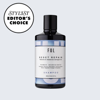 FUL Reset Repair shampoo bottle with 'Stylist Editor's Choice' label on a light gray background