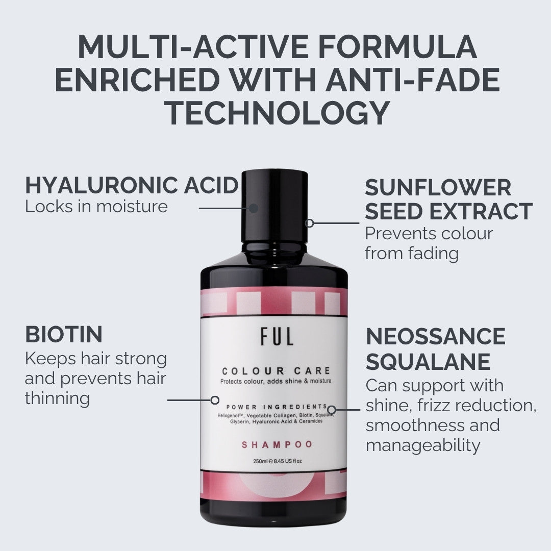 Ful Colour Care shampoo bottle with ingredient labels on a white background
