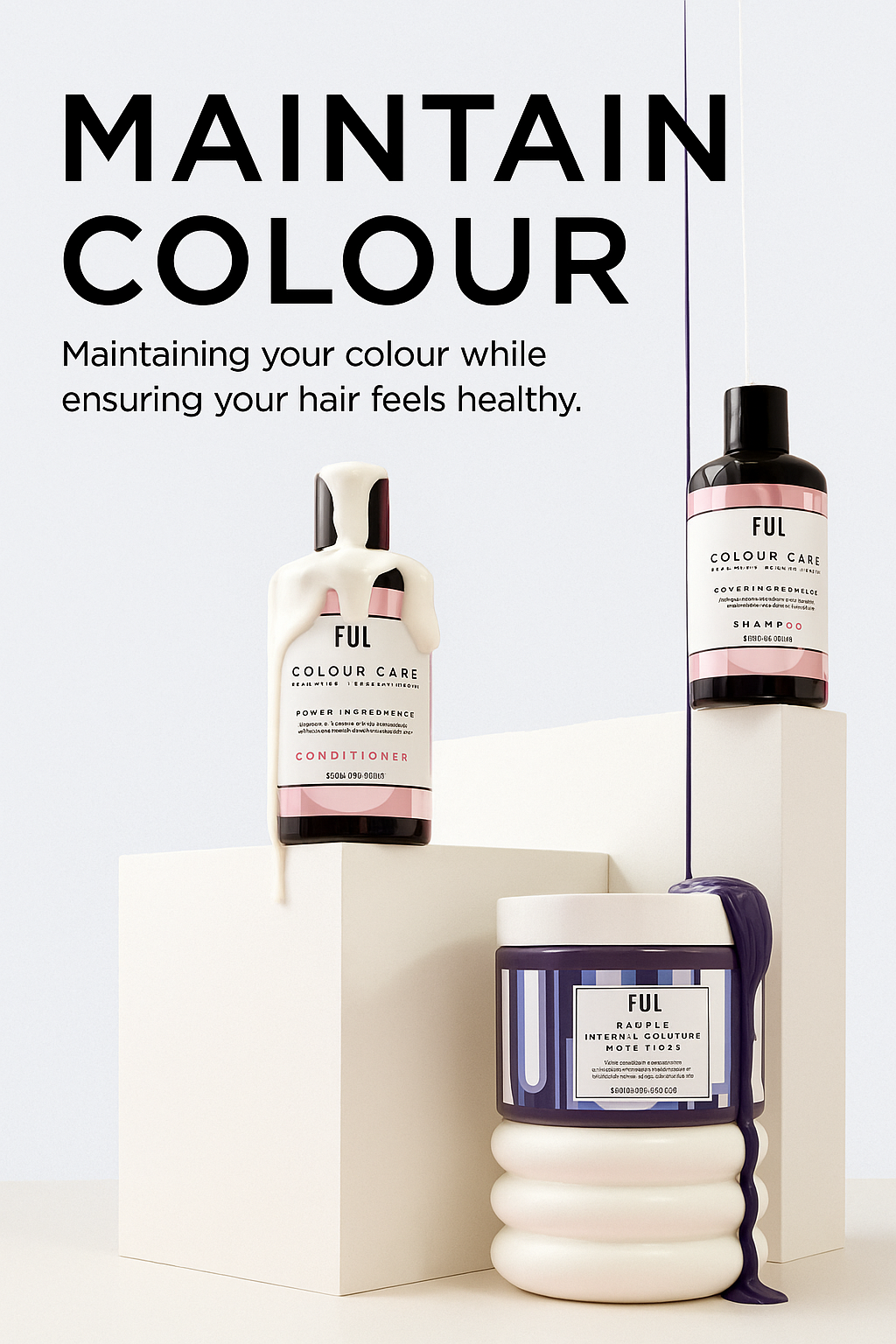 FUL Colour Care hair products with text on maintaining hair color health.