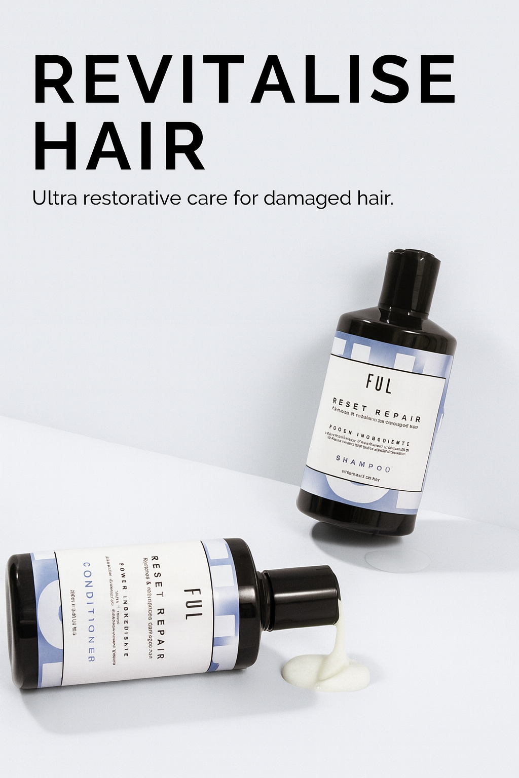 FUL hair care products for damaged hair on a white background with text 'REVITALISE HAIR'.
