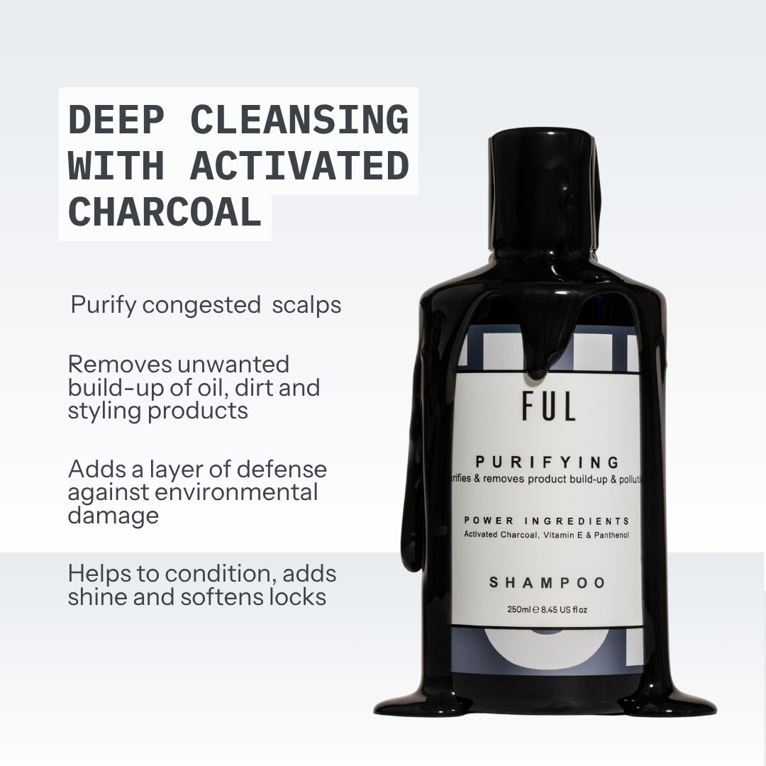 FUL Purifying Charcoal Shampoo 250ml – Clarifying Detox for Oily Scalp & Buildup | Deep Cleanser for Greasy Hair