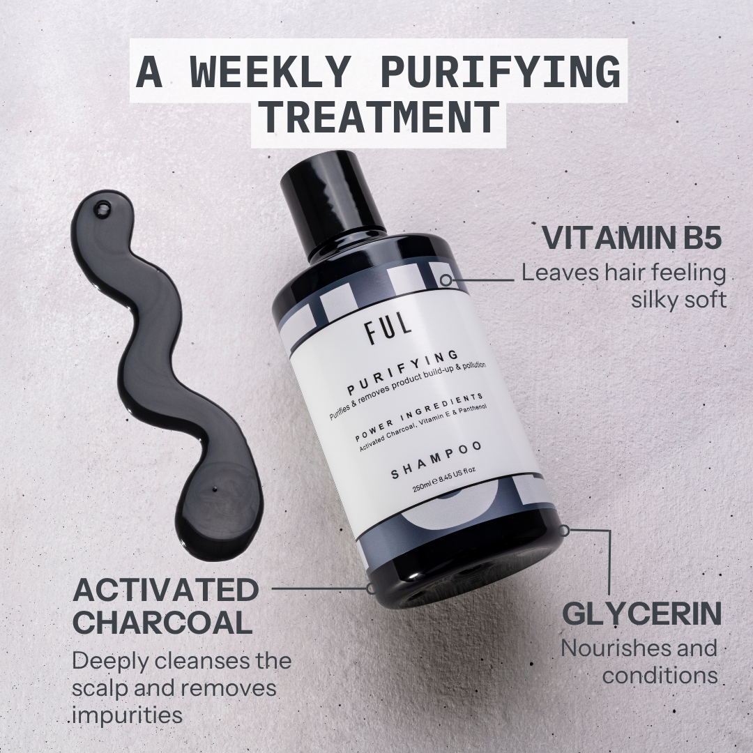 FUL Purifying Charcoal Shampoo 250ml – Clarifying Detox for Oily Scalp & Buildup | Deep Cleanser for Greasy Hair