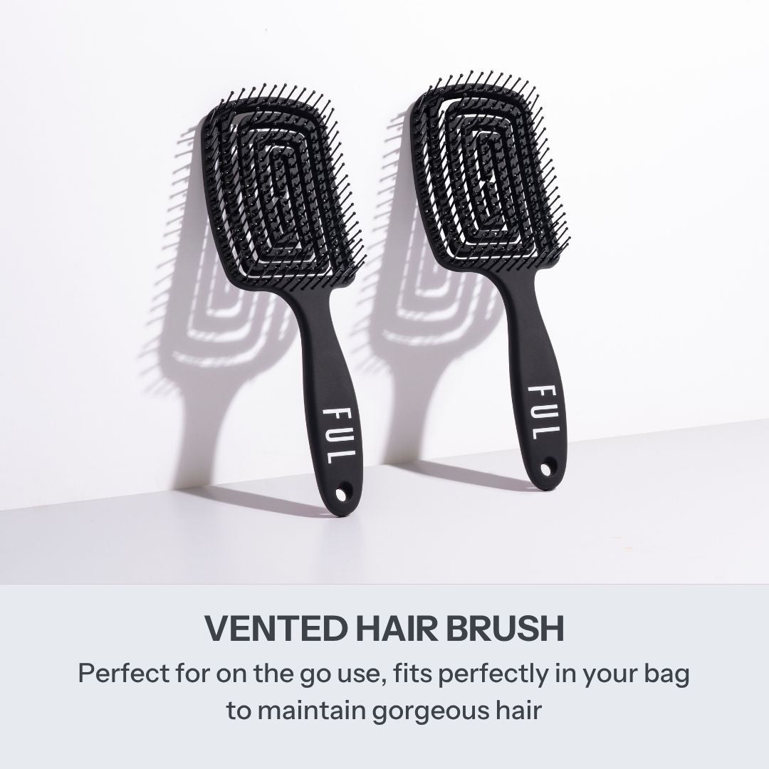 FUL Black Vented Hair Brush – Fast Blowdry Detangler with Anti-Static, Frizz Control Design
