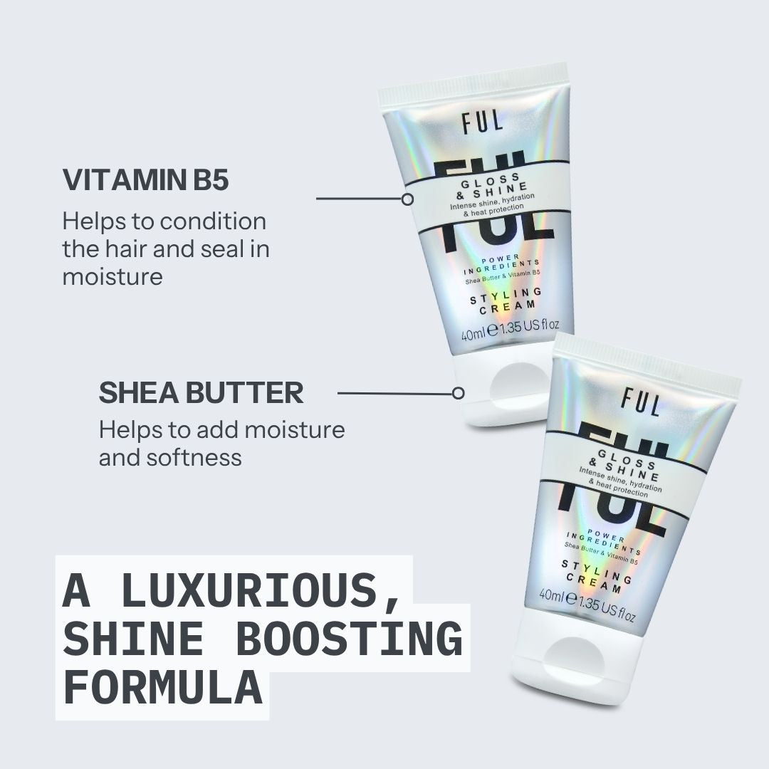 FUL Gloss and Shine Styling Cream 40ml – Lightweight Anti-Frizz, Heat Protection, Hydration & Radiant Shine