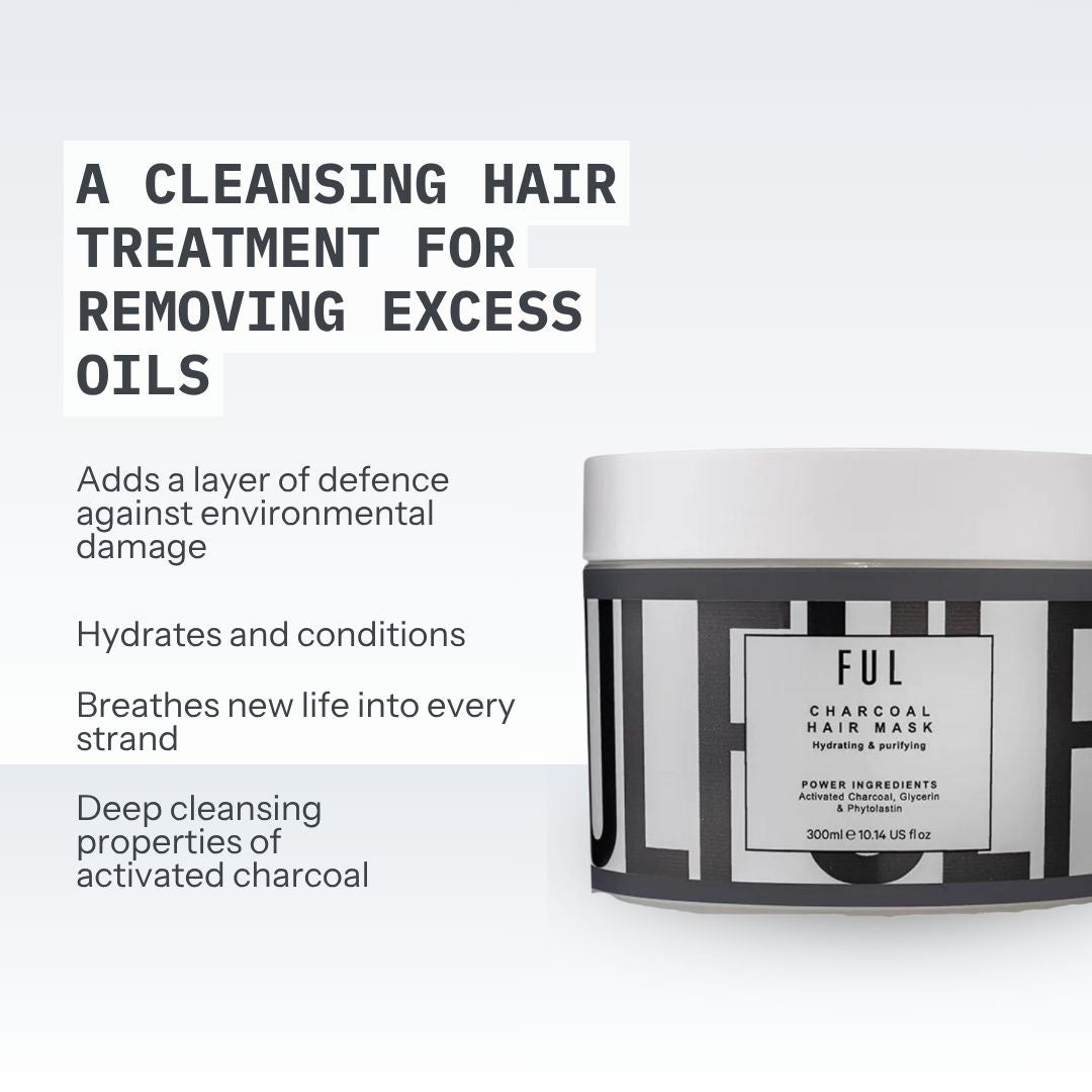 FUL Charcoal Hair Mask 300ml – Deep Cleansing & Detox Treatment for Oily Hair & Scalp | Purifies & Balances