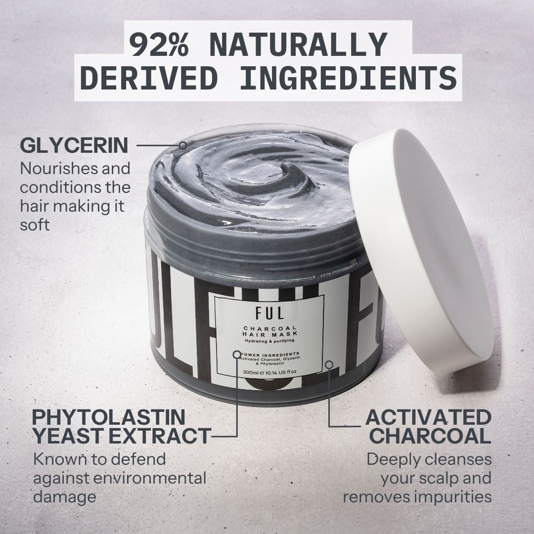 FUL Charcoal Hair Mask 300ml – Deep Cleansing & Detox Treatment for Oily Hair & Scalp | Purifies & Balances