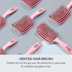 Pink vented hairbrushes on a gray background with text describing their use.