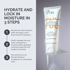 FUL shampoo tube with hydration instructions on a gray background