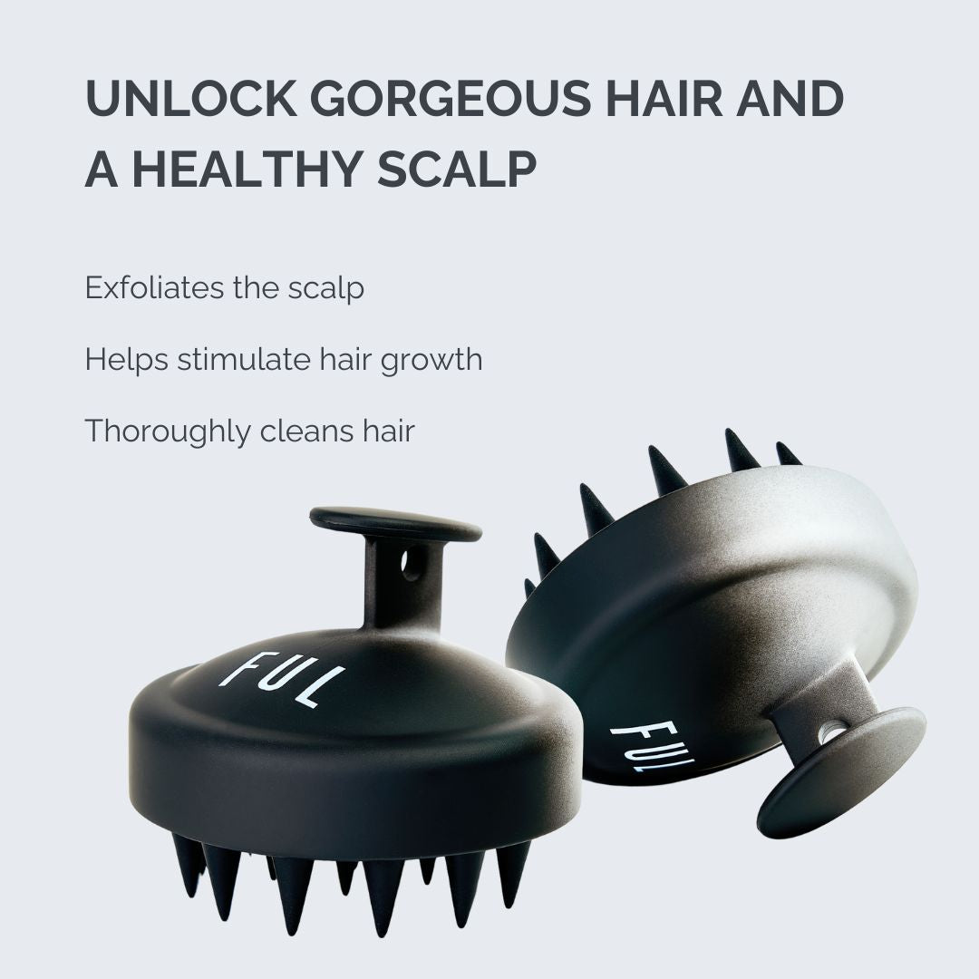 FUL Scalp Massager Brush In Black – Silicone Exfoliator For Hair Growth, Flakes & Deep Cleansing