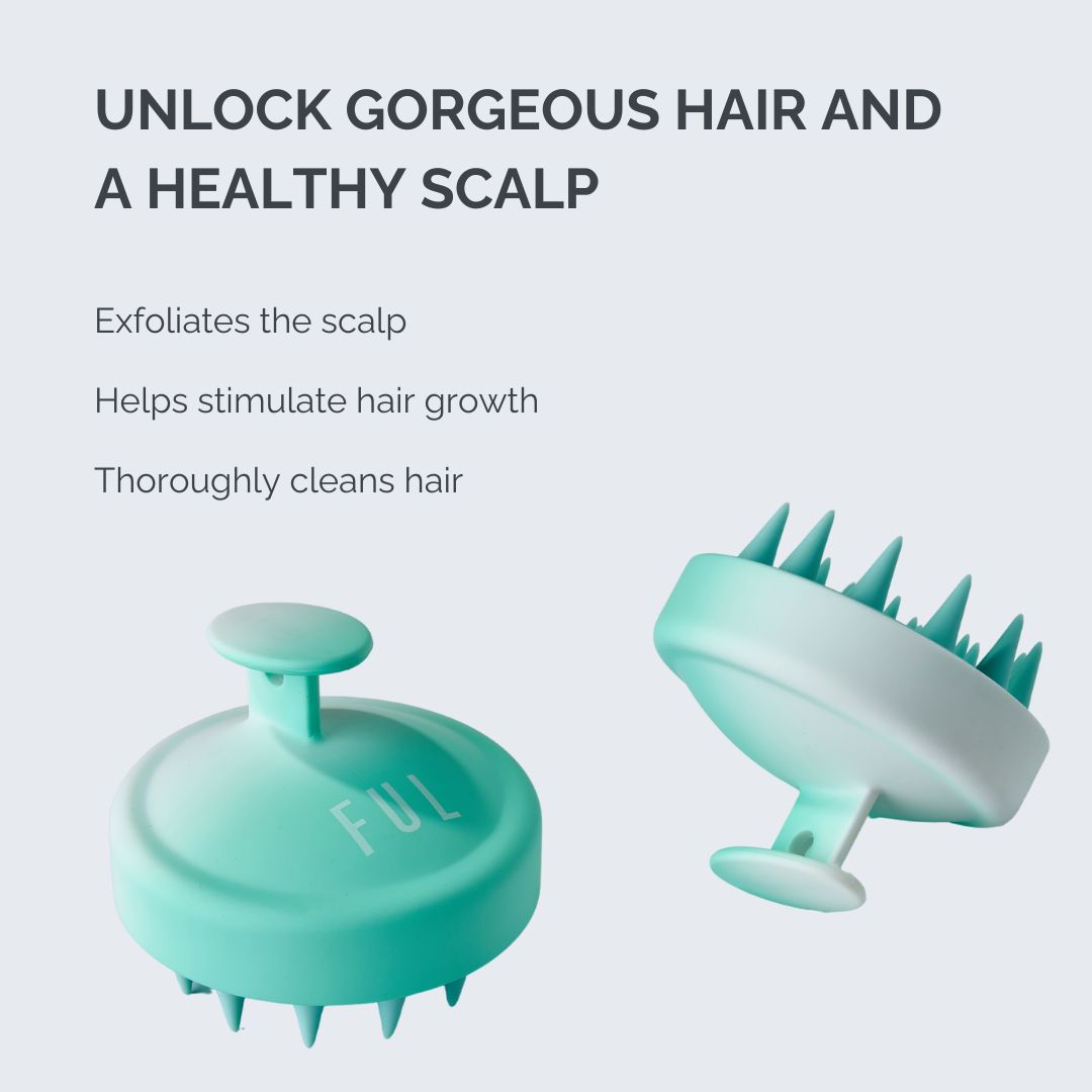 FUL Scalp Massager Brush Turquoise – Silicone Exfoliator For Hair Growth, Flakes & Deep Cleansing