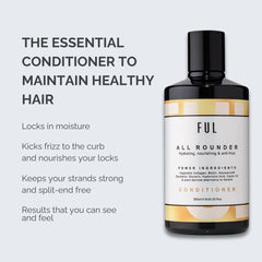 Bottle of FUL All Rounder Conditioner with text on a light gray background