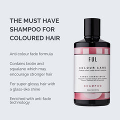 FUL Colour Care shampoo bottle with product description text on a light gray background