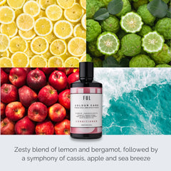 Collage of lemons, limes, apples, and a bottle of FUL Colour Care Conditioner with descriptive text.