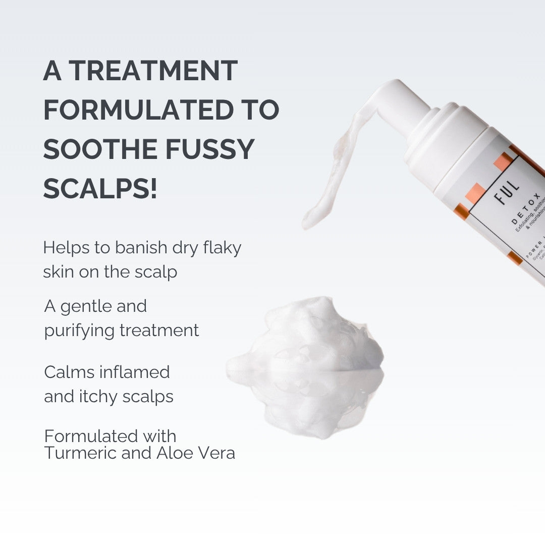 Cosmetic treatment for scalp issues with text on a white background