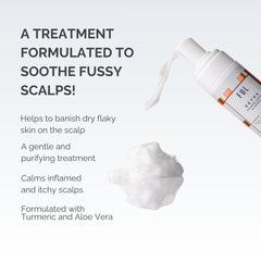 Cosmetic treatment for scalp issues with text on a white background