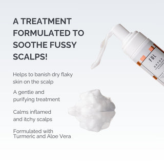 Cosmetic treatment for scalp issues with text on a white background