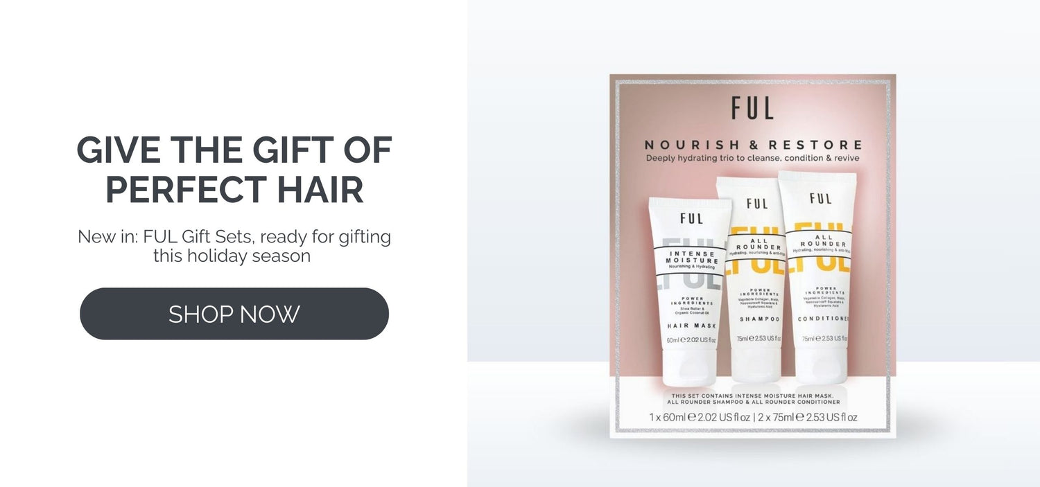FUL hair care gift set with three bottles on a white background