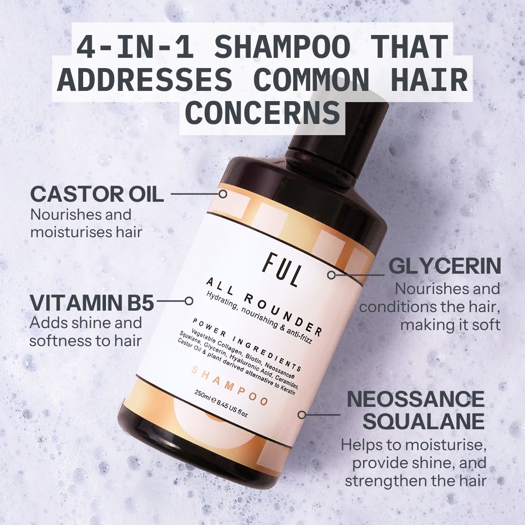 FUL All-Rounder Shampoo 250ml – Sulphate-Free Cleanser for Dry, Damaged & Frizzy Hair