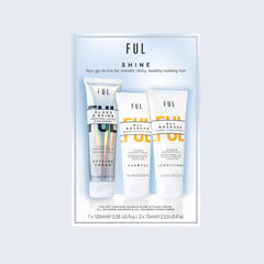 FUL Shine hair care product set packaging on a light gray background