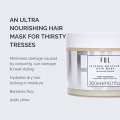 Ful Intense Moisture Hair Mask jar with product description on a light gray background