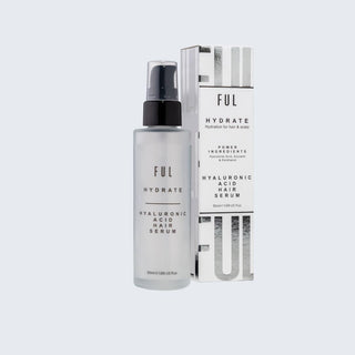 Hyaluronic acid hair serum with packaging on a light gray background